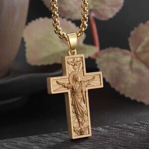 Bold Stainless Steel Alloy Cross Pendant Necklace - Dove of Peace #1526